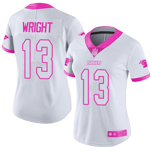 Carolina Panthers Limited White Pink Women Jarius Wright Jersey NFL Football #13 Rush Fashion